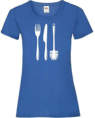 Cutlery with a toilet brush, women's lady-fit T-shirt, royal, S