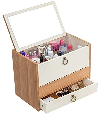 RUVOO Kosmetik Organizer Make Up Organizer Kosmetische Aufbewahrungsboxen Aus Holz Mit Schublade, Make-up-Organizer Für Pinsel, Lippenstifte Schmink Organizer Kosmetik Aufbewahrung