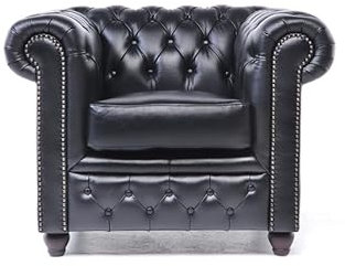 Chesterfield Sessel Brighton - The Brand | 1 Sitzer | 100% Leder, handgefertigt, Original Breite 100 cm (Schwarz)