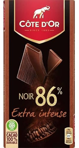 CÔTE D'OR - Chocolat Noir Brut 86% Dégustation - 100g - Saveurs intenses de cacao - Tablette de Chocolat pour les amoureux de l'authentique. - Le Lot De 4