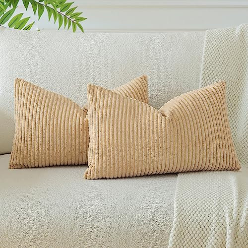 JOTOM 2er Set Cord Kissenbezüge Kissenhülle Dekorative Zierkissen Sofakissen Couchkissen Dekokissen Kissenbezug Deko Kissenhülle für Sofa Wohnzimmer 30x50cm Ockergelb