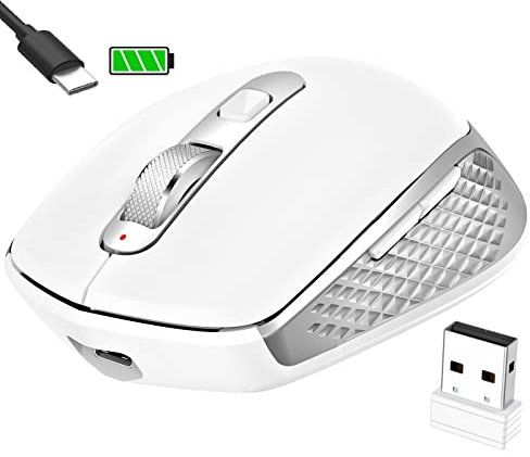 Bluetooth & 2.4Ghz USB Maus - Wiederaufladbare Ergonomische Maus Leichte Kabellose klein Tragbare leise Maus Kompatibel mit MacBook Pro/Air/Android/iOS Tablet/Laptop/PC/Computer -Silber weiß
