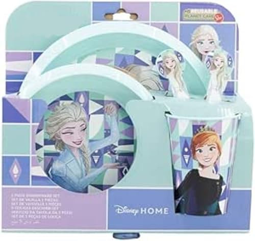 Favourite 2023 Hero Cartoon Character 5pc Breakfast Set Inc Plate, Tumbler, Bowl, Fork, Spoon re-usable Plastic (Frozen)