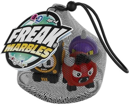 Freak Marbles Netztasche mit Kordelzug, 3 Murmeln mit ihren Designs zum Spielen, Sammeln, Spielen und Teilen, Monster Murmeln für Kinder ab 4 Jahren