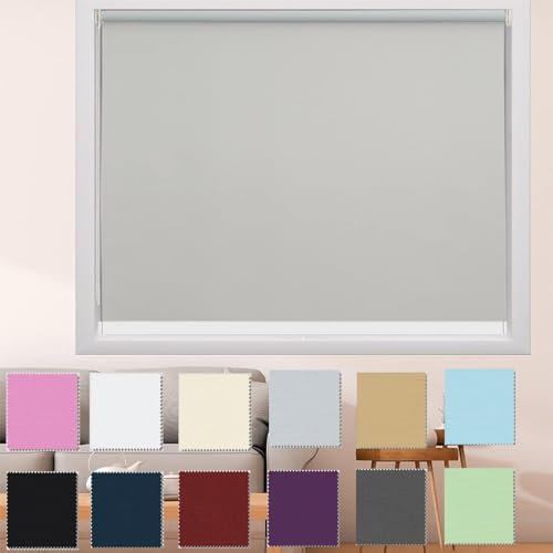 Klemmfix ohne Bohren Verdunklungsrollo 55 x 100 cm Einfache Installation ohne Bohren, Sonnenschutz Fensterrollo Seitenzugrollo mit Klemmträger, für Fenster und Tür, Hellgrau