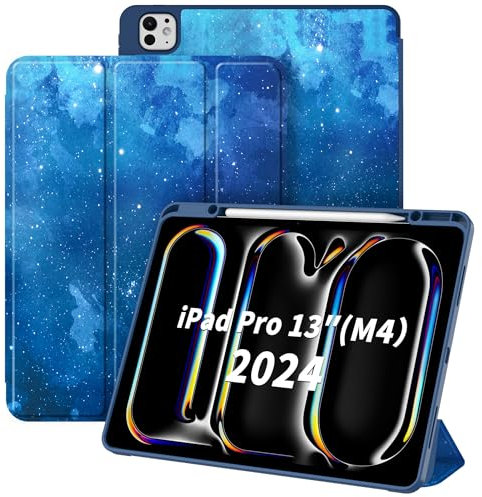 CACOE Custodia Cover Compatibile con iPad pro 2024 (M4) da 13 Pollici–Ultra Sottile con Funzione Leggio Slim in Pelle PU Custodia Adatta, Stella Blu