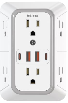 JcBlaon Outlet Extender Surge Protector - 6 Outlet Splitter with 4 USB Ports (2 USB C), Multiple Plug Expander Wall Charger, 3 Sided Multi Plug Wall Adapter Power Strip for Home Office Kitchen Travel
