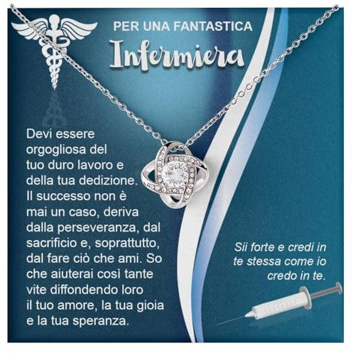 Bramart Collana Donna Infermiera Idea regalo per lei Finitura in Argento o Oro, Idee Regali Ciondolo a Cuore per Infermiere professioniste - Cofanetto con DEDICA incluso (Infermiera 3)