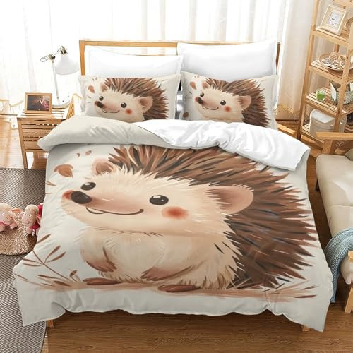 PEJAQTCAT Personalisierter Igel Bettwäsche Set Bettbezug & Kissenbezug 3tlg Mit Reißverschluss, 3D Gedrucktes Mikrofaser Niedlicher Tier-Igel Bettwäschegarnitur Bettbezug Set Single(140x200cm)