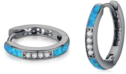 ZIPPICE Creolen Silber 925 Blau Opal Ohrringe 925 Sterling Silber Schwarz Kleine Creolen Ohrringe Opal Schmuck Geschenke für Damen Frauen Ehefrau Mädchen Mama