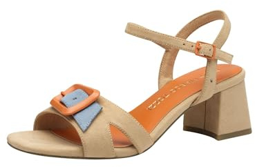 MARCO TOZZI Damen Sandalen mit Absatz mit Schnalle Bequem, Braun (Biscuit Comb), 42 EU