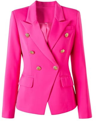 Donne Colore Brillante Primavera Rosa Slim Chic Street Lady Qualità Blazer Esterno Usura Giacche, Fucsia, XL