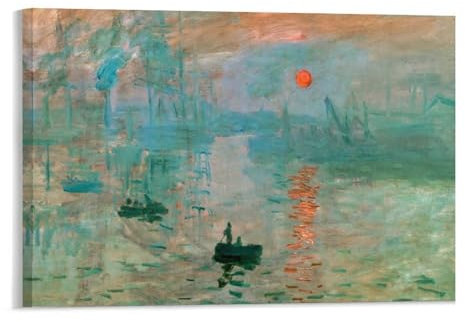 YYUEQIL Claude Monet Gemälde mit Aufdruck Impression Sunrise by Claude Monet, Poster, berühmtes Ölbild, Druck, Leinwand, Wandfarbe, Kunst, Dekor, moderne Wohnkunstwerke, Geschenkidee, Rahmen, 28 x