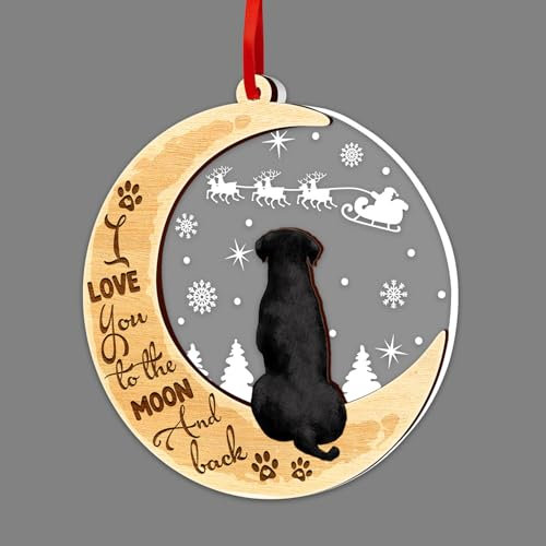 Labrador Christmas Tree Ornament - 2 Layer Wood & Acrylic Hanging Decoration 2024 for Black Dog Lovers, Pet Mom, Dad