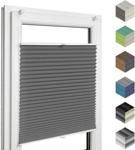 Home-Vision® Premium Plissee Faltrollo ohne Bohren mit Klemmfix jalousien Fenster innen(Graphit, B25cm x H80cm) Easyfix Klemmträger, Verdunklung, Blickdicht Sonnenschutz Jalousie für Fenster & Tür