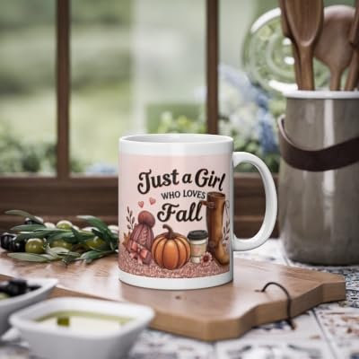Taza de cerámica otoñal con texto en inglés Just a Girl Who Loves Fall, taza de 330 ml con motivos otoñales, perfecta para café, té y chocolate caliente, idea de regalo para los amantes del otoño