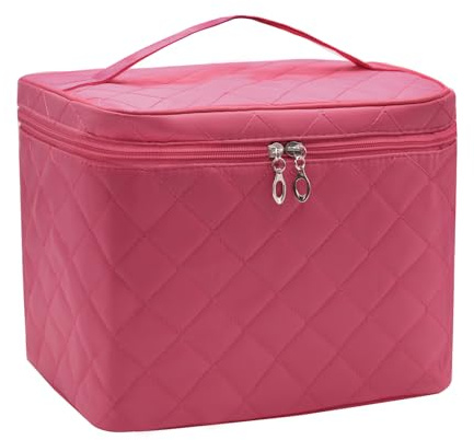 Large Make Up Bag,Portable Cosmetic Bag with Handle Zipper Waterproof Make Up Organizer for Women Girls (Light RED)