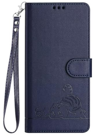 SEAHAI Cover per Xiaomi 11 Lite 5G NE/Xiaomi Mi 11 Lite Portafoglio, Custodia con Carino Gatto in Rilievo Premium PU Pelle Antiurto Case con Kickstand/Slot per Schede/Protezione RFID, Blu