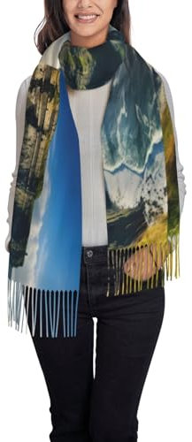 Irland Outdoors County Clare The Cliffs Print Quaste Schal Langflor Fransen Winter Warm Schal - Damen Weiches Accessoire, Schwarz, Einheitsgröße
