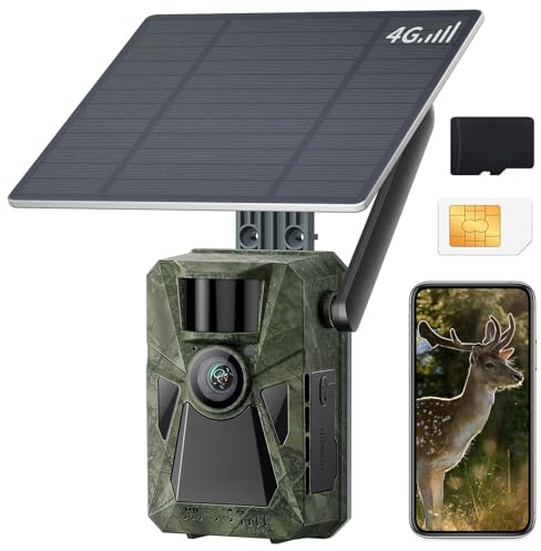 FKPCAM 2.7K/48MP 4G LTE Wildkamera mit SIM Karte Solar, Video Wildkamera mit Handyübertragung APP, Eingebaute 7500mAh Lithium-Batterie, 64GB Speicherkarte,Wildtierkamera Nachtsicht, 0.2s Auslöser,IP67