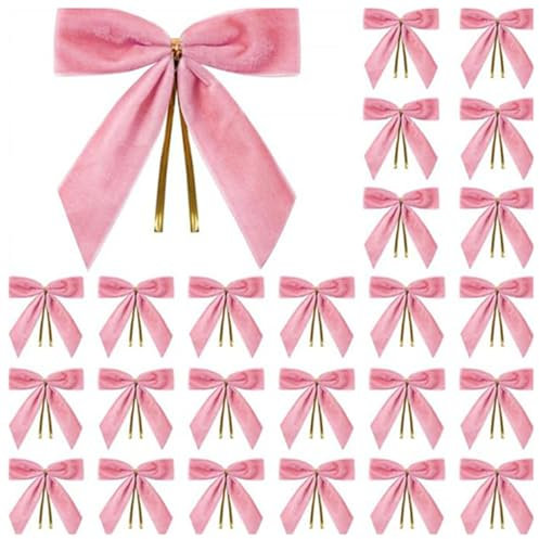 Qianderer Samtschleifen für Weihnachtsbaum, 24 Stück, Vintage-Band, Samtschleifen für Kränze, Geschenk, Tür, Girlande, Heimdekoration (Rosa, 9 cm)