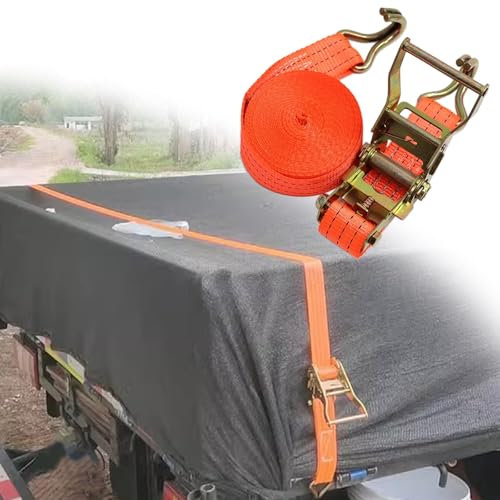 Cinghia a Cricchetto 15 M di Lunghezza Cinghie da Carico a Cricchetto, per Impieghi Gravosi Cinghia di Fissaggio a Cricchetto per Rimorchio/Camion/Furgone Leggero/Fissaggio di Carichi, con Ganci