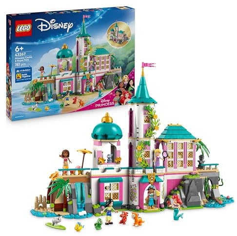 LEGO ǀ Disney Princess Schloss & königliche Haustiere – Set mit detaillierter Innenausstattung – inkl. Arielle, Rapunzel, Mulan, Jasmin & Vaiana Mini-Figuren – Geschenk für Kinder ab 6 Jahren – 43267