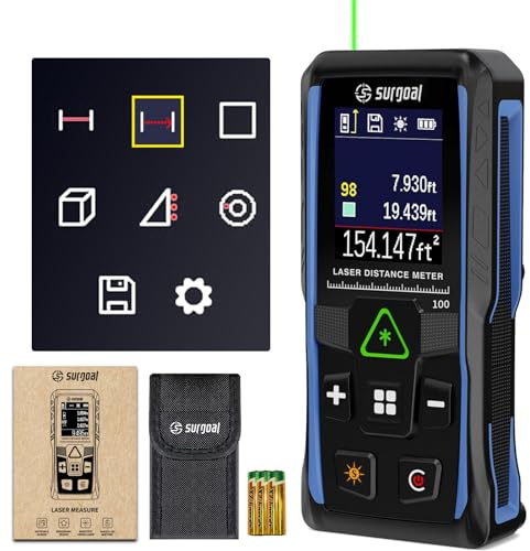 Green Laser Measure with Angle Sensor Rotating Color LCD Vibration 165FT