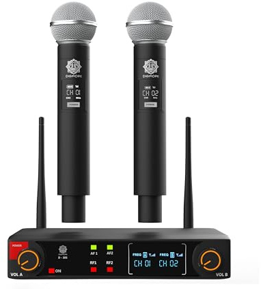 DIGIMORE UHF Dual Wireless Microphone System | 200ft Range | Balanced XLR Outs | Perfect for Singing, Karaoke & Live Performances (D-305)