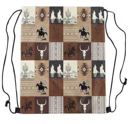 Loussiesd Western Dekor Turnbeutel Wilder Westen Cowboy Sportbeutel Pferde Rucksack mit Kordelzug Rodeo Cowboy Stil Atmungsaktiv Sportsack Gym Sack Weich Rucksack mit Kordelzug