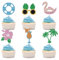 Gleevio Hawaii Tortendeko Geburtstag, 24 Stück Tropische Cupcake Topper, Glitzer Tortendeko Flamingo, Kokos Kuchen Deko zum Sommer Deko,Hawaiianische Muffin Deko für Aloha Luau Hawaii Party Deko