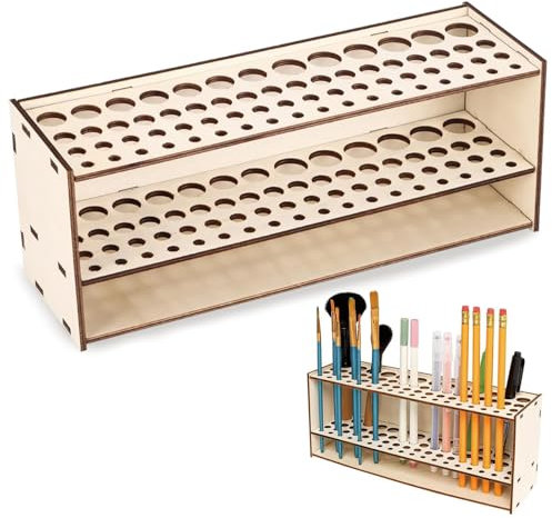 XZSKD Paint Brush Holder, 67 Hole Citadel Paint Rack, Wooden Warhammer Paint Holder, Universal Art Brush Organizer