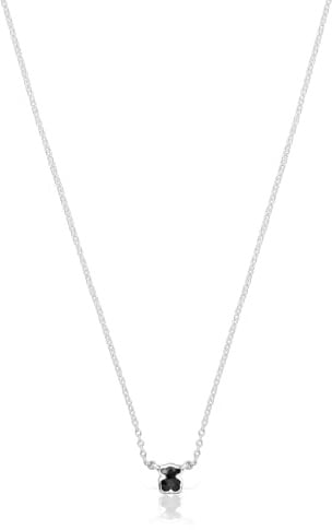 TOUS Kurze Halskette Icon Color aus Silber mit kleinem Bärenmotiv aus Onyx