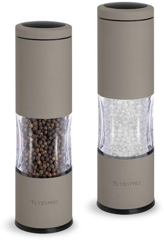 TLYSXPRO Salt and Pepper Grinder Set with Adjustable Coarseness | Manual Pepper Mill Grinder with Refillable Design | Ceramic Core | Kitchen Essential (2 Packs, Greige)