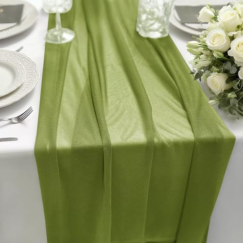 HiBeauty PRO Chiffon Tischläufer Resedagrün 70x300cm 1 Stück, Tischdeko | Dekoratives Tischband Hochzeit für Hochzeitsdeko, Tischdeko Geburtstag, Babyparty, Küche Tisch Dekoration Drinnen Urlaub
