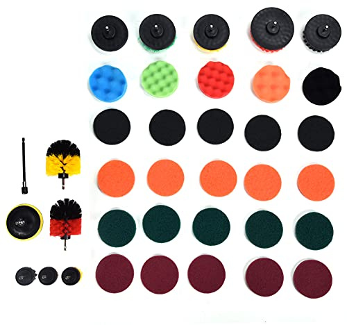 Yueyashux 37pcs Drillbürstenbefestigungsbefestigte Set Scrub Pads Schwamm Power Scrubber Polishing Polier Pleaning Kit