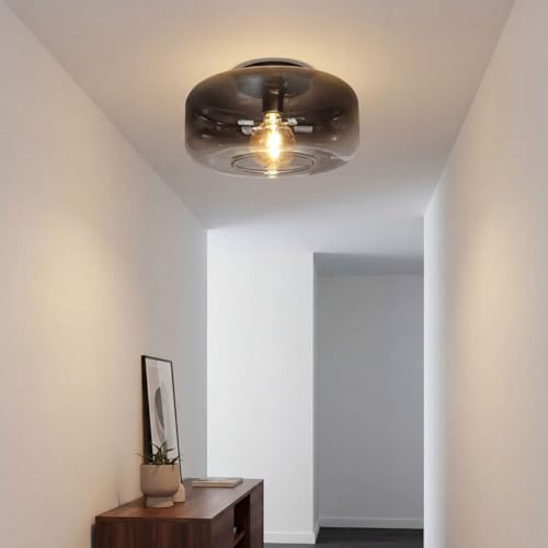Licht-Erlebnisse Deckenleuchte Rauchglas Wohnzimmer Modern rund B:35 cm Schlafzimmer Esszimmer Küche Glas Metall blendarm E27 stilvoll elegant Deckenlampe Flur