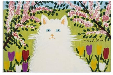 XuXueCC Maud LEWIS Wandkunstdrucke, Gemälde, Poster, weiße Katze, Kunstdruck, Wandfoto, Farbe, hängendes Bild, Familie, Schlafzimmer, Dekoration, Geschenk, ungerahmt, 30 x 45 cm