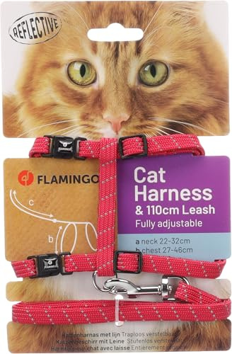 Katze Geschirr mit Leine Elza Korallenrot 22-32cm 27-46cm 110cm 10mm