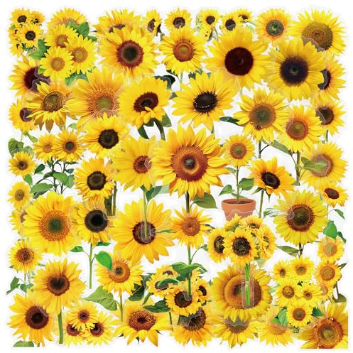 Sonnenblumen Aufkleber Sunflower Stickers 50 Stück Skateboard Graffiti Aufkleber Motorräder Fahrrad Snowboard Gepäck Laptop Auto Koffer für Kinder und Jugendliche Transparent Wasserdichte Vinyl Decal