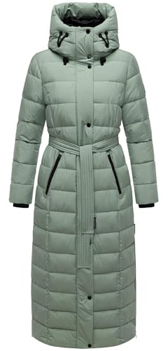 Navahoo Damen Wintermantel Warmer Steppmantel lang mit Kapuze und Taillengürtel Das Teil XIV Smokey Mint Gr. M