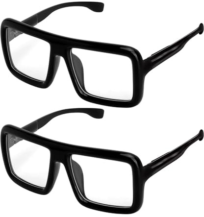 UOCAI 2 Stück Hornbrille Schwarze Nerd Brille Fake Brille Damen Herren, Blaulichtfilter Brille Herren Durchsichtig, Modische Großrahmen Brille Für Alltag Büro Cosplay Bühne Party