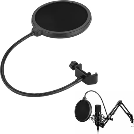 Professional Pop Filter, Microphone Pop Protector with 360° Flexible Gooseneck. For Blue Yeti, Snowball, Quadcast and Any Other Microphone, Ideal for Clear Recording
