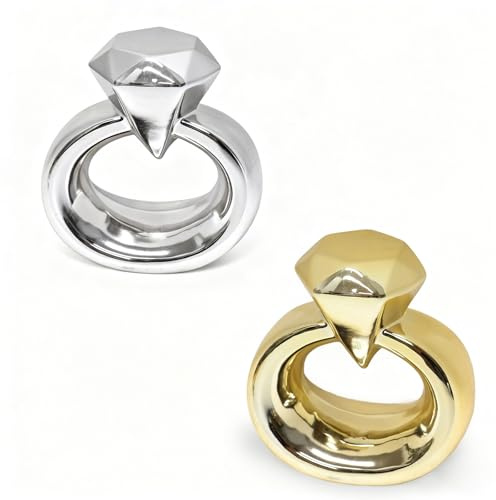 Fakeplant 2er Set Ring Skulpturen Deko – Moderne Diamantring Statuen aus Keramik in Gold & Silber – Elegante Dekofigur für Wohnzimmer, Schlafzimmer & Regal – Ideales Hochzeitsgeschenk, 12cm
