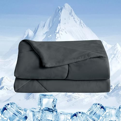 UNIKOME Kühldecke 200x220cm, Doppelseitige Sommerdecke für Sommer, Leichte Kühlende Bettdecke für Menschen, Kühldecken zum Schlafen Cooling Blanket Waschbar, Öeko-Tex (Dunkelgrau)