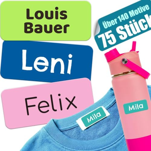 75 Namensaufkleber Kinder Kleidung – Brotdose & Flasche, wasch- & spülfest