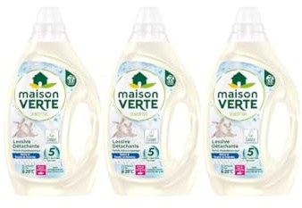 Maison Verte, Sensitive, Lessive liquide, Famille & Bébé, Lessive Détachante, Parfum hypoallergenique, Efficace des 20°C, Special peaux sensibles, Sans conservateurs, Avec 5 enzymes actives,99 lavages