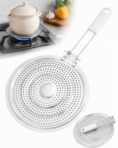 1 Pcs Stainless Steel Heat Diffuser Plate for Gas Electric Hob | Simmer Plate for Even Heat Distribution, Flame Guard Cooking Ring, Food Warmer with Cool Touch Handle