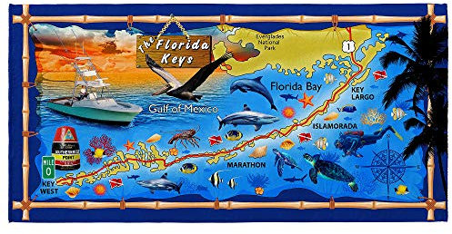 Florida Strandtuch, Motiv: Landkarte, Souvenir-Stil, 76,2 x 152,4 cm, 100 % Baumwolle