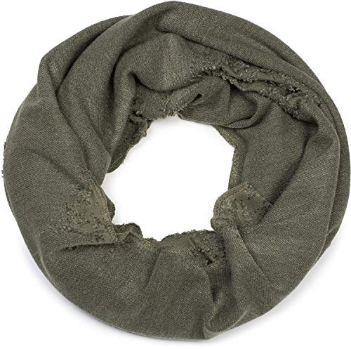 styleBREAKER Unisex Loop Schal mit strukturierter Oberfläche im Destroyed Vintage Look, Schlauchschal, Tuch 01016191, Farbe:Oliv